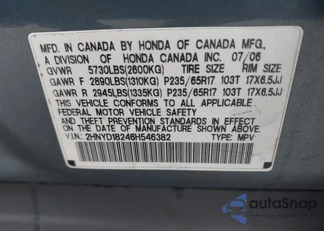 2006 Acura Mdx z USA, uszkodzony, nr VIN 2HNYD18246H546382